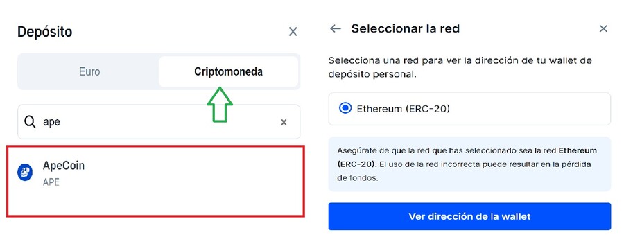 ¿Cómo obtener la dirección wallet y la red desde el exchange destino?