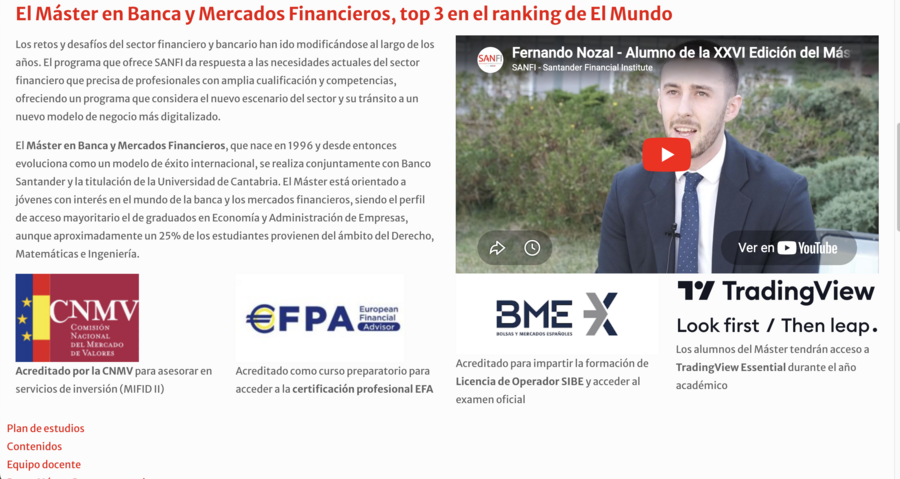 Acreditaciones máster en banca en SANFI