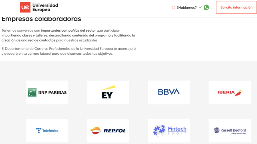Empresas colaboradoras con la entidad para la realización de prácticas