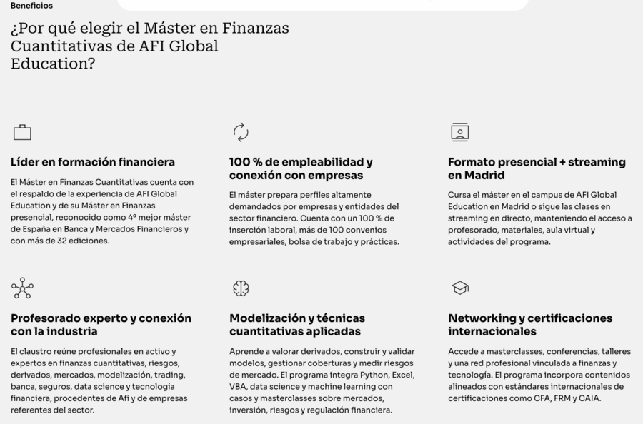 Características del Máster en Finanzas Cuantitativas de AFI Global Education