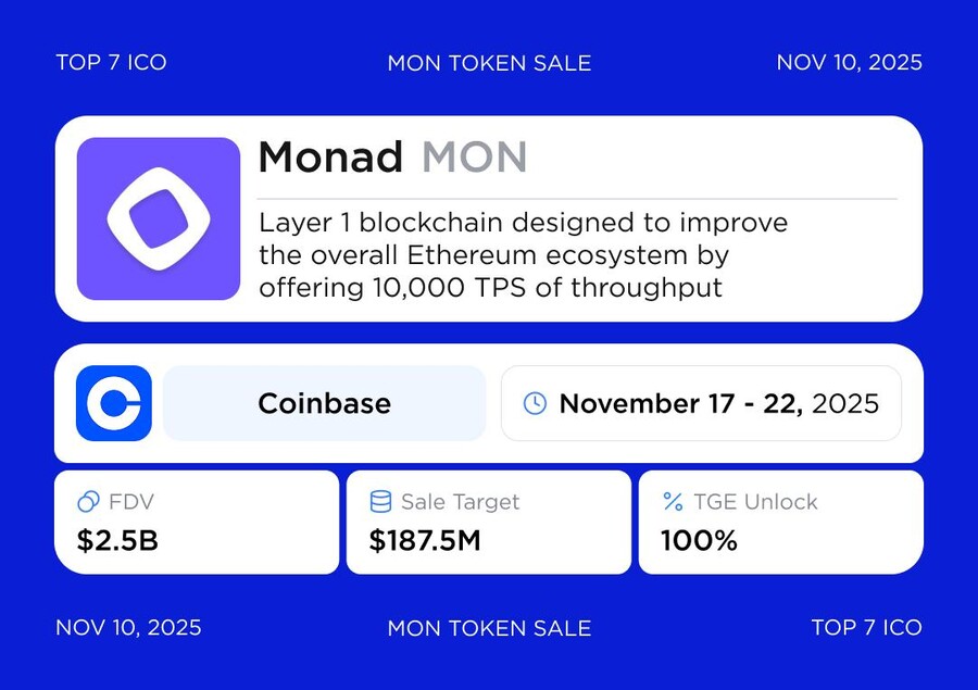 Monad (MON), primera venta de la plataforma de tokens de Coinbase | Fuente: Coinbase