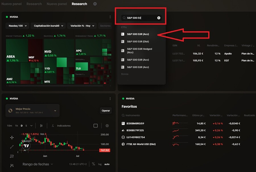 ¿Cómo buscar un ETF del SP500 en Trade Republic?