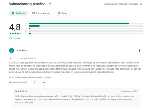 Revolut opiniones en Google Play Store