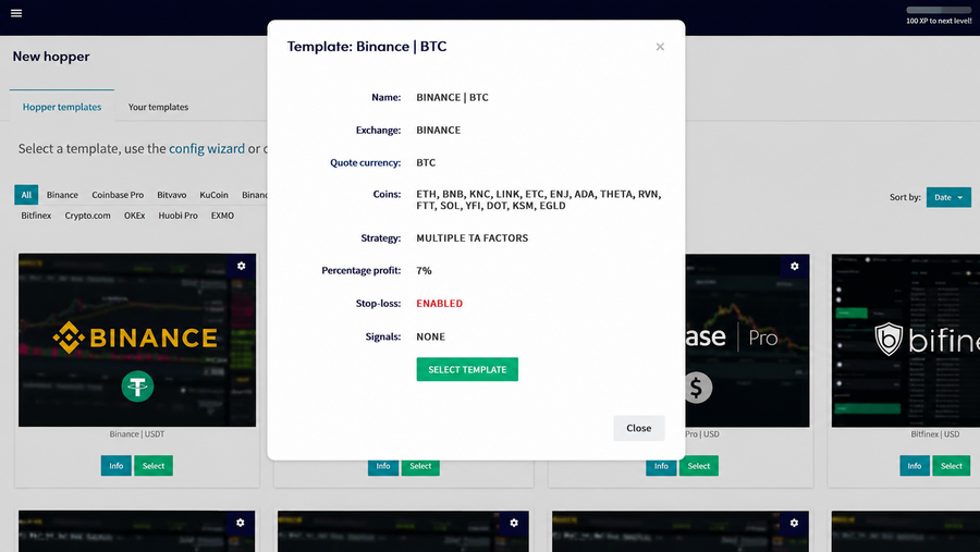 Configura la estrategia del bot de trading