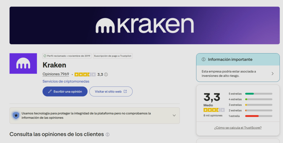 piniones de Kraken en Trustpilot
