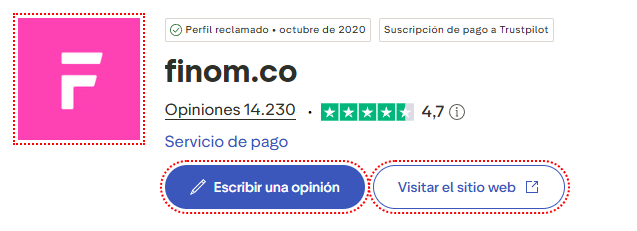 Valoración de Finom en Trustpilot con 4,7 sobre 5
