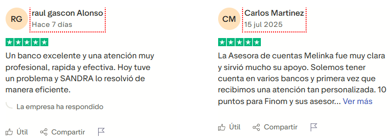 Opiniones positivas de usuarios de Finom en Trustpilot