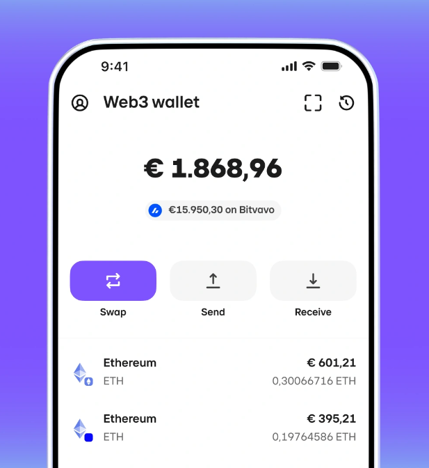 Interfaz de la wallet web3 de Bitvavo