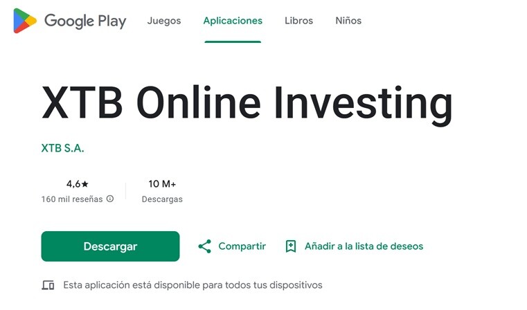 Opiniones de los usuarios de XTB en Google Play Store