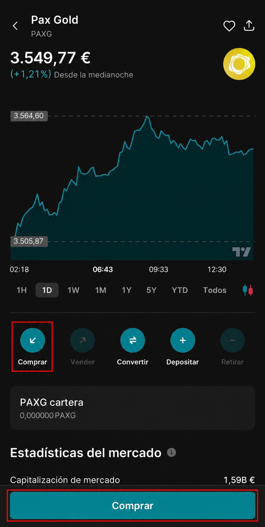 Paso 2: Establecer la orden de compra sobre el oro tokenizado