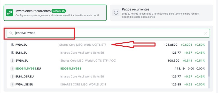 Buscar el activo para crear el plan de inversión en Freedom24