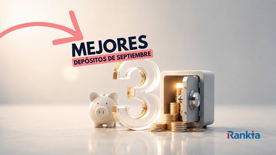 Imagen de una hucha junto a un número 3 y una caja fuerte abierta con monedas, sobre un fondo claro.