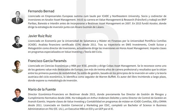 Claustro del Máster de Value Investing de la Universidad de las Espérides