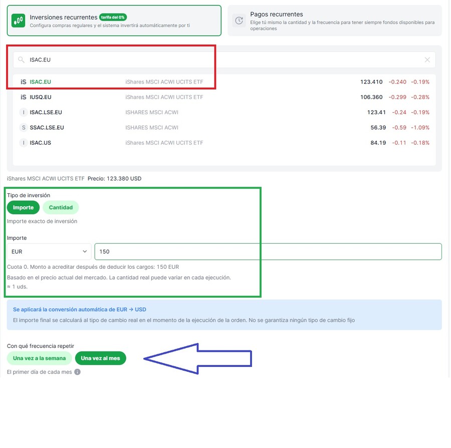 Plan de inversión recurrente sobre un ETF del MSCI ACWI