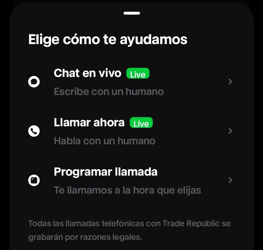 Servicio telefónico de atención al cliente de Trade Republic 24/7