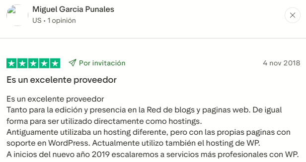Opinión de un usuario de Trustpilot sobre Wordpress.com