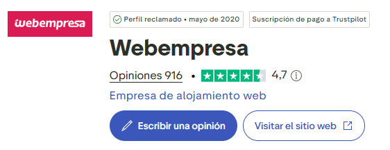 Valoración y opiniones de Webempresa en Trustpilot