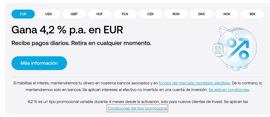 Trading 212 ofrece una cuenta de saldo remunerada al 4,2% en euros