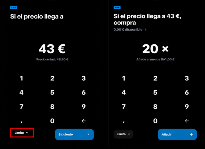 Orden limitada de compra de acciones de YPF en Trade Republic