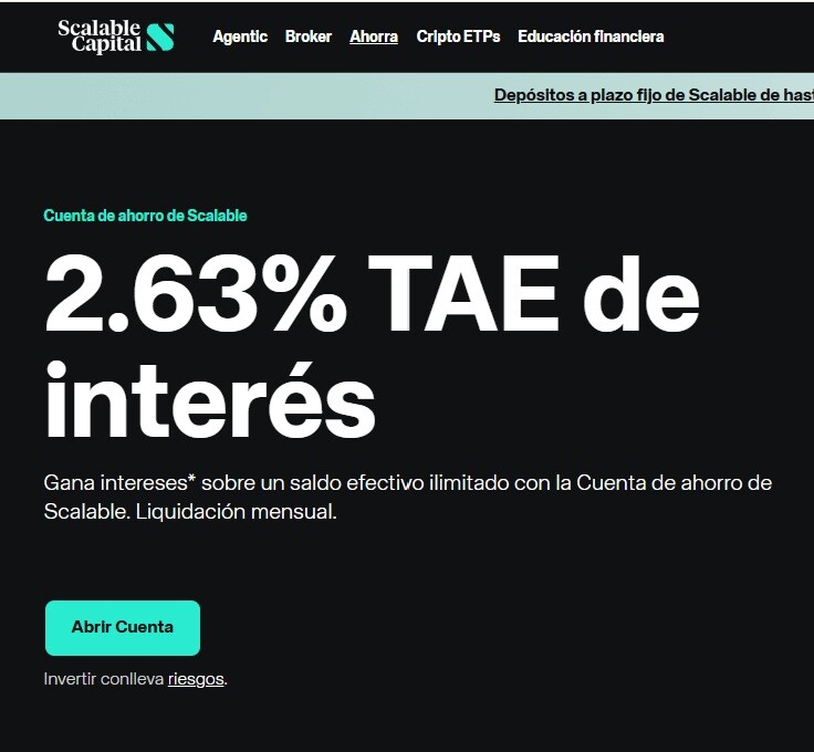 Scalable Capital cuenta de saldo remunerada al 2,63%