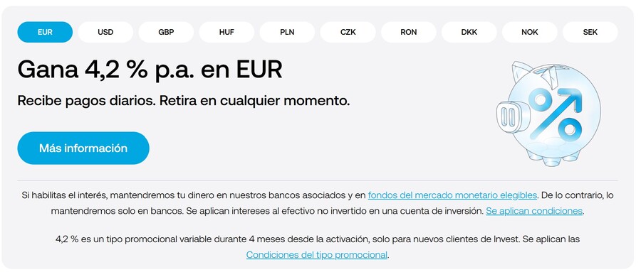 Trading 212 cuenta de saldo remunerada al 4,2% en euros
