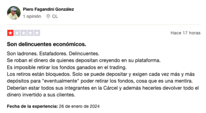 Reseña negativa de un trader chileno