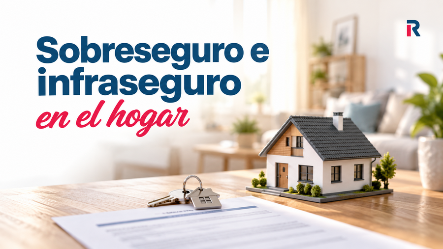Maqueta de una vivienda junto a las llaves y una póliza, bajo el titular «Sobreseguro e infraseguro».