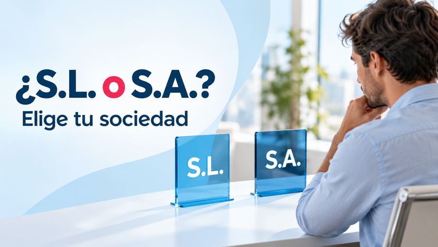 Emprendedor valorando dos opciones identificadas como S.L. y S.A. para constituir su sociedad.
