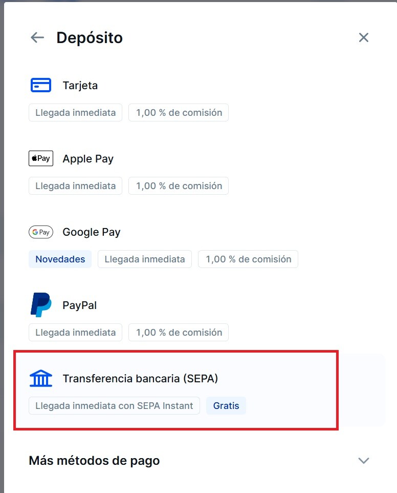 Las diferentes vías para ingresar dinero en Bitvavo