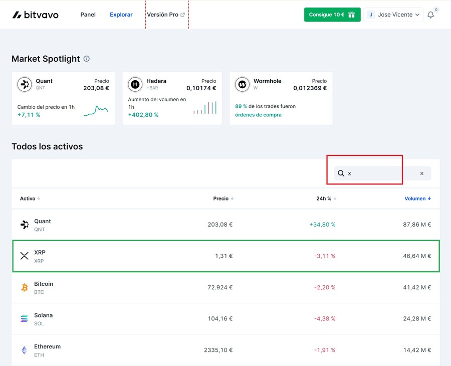 ¿Cómo buscar XRP dentro de tu exchange?