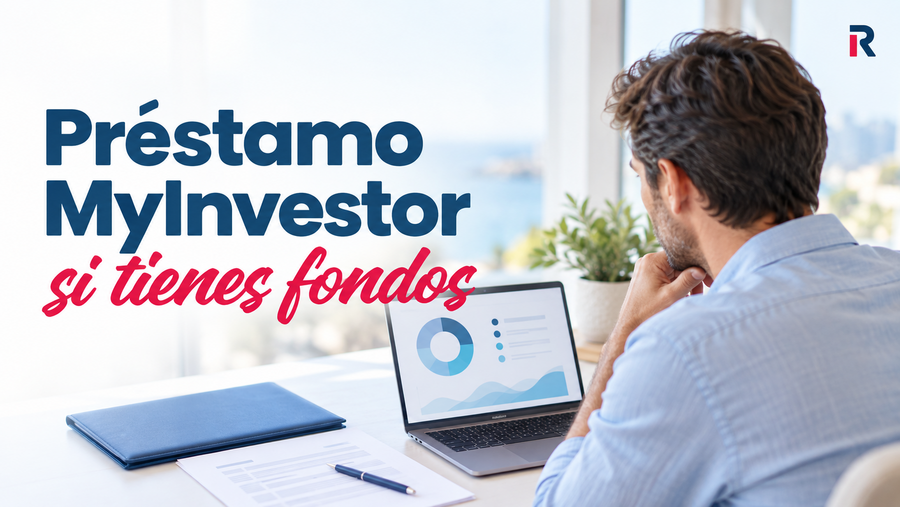 Persona consultando sus inversiones en un portátil junto al titular «Préstamo MyInvestor si tienes fondos».