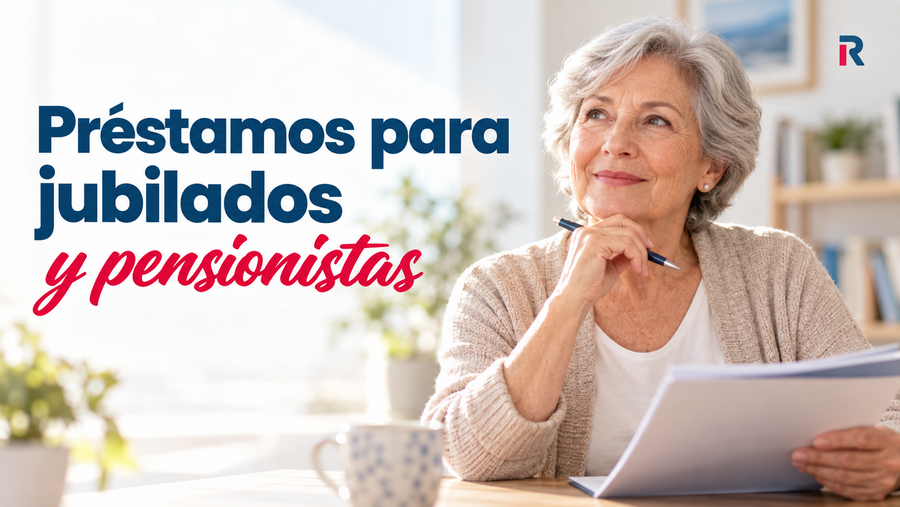 Mujer jubilada revisando documentos junto al titular «Préstamos para jubilados y pensionistas».