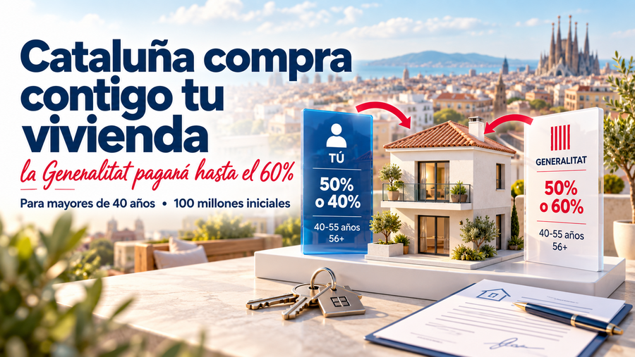 Vivienda en Cataluña con dos bloques que representan la aportación del comprador y de la Generalitat, del 40%-50% y 50%-60% respectivamente.