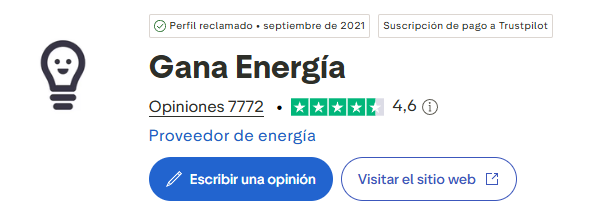 Valoraciones de 5 estrellas de clientes de Gana Energía para empresas.