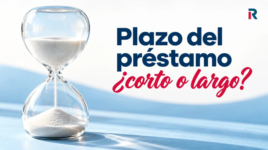 Reloj de arena junto al titular «Plazo del préstamo: ¿corto o largo?».