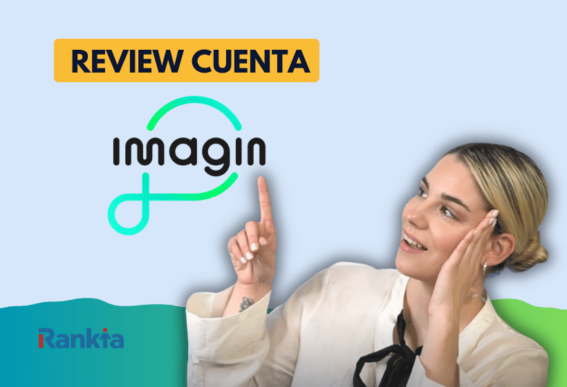Imagen de portada: logo de imagin con el texto "Review cuenta" y una mujer rubia señalando hacia arriba, sobre fondo azul claro con olas verdes.