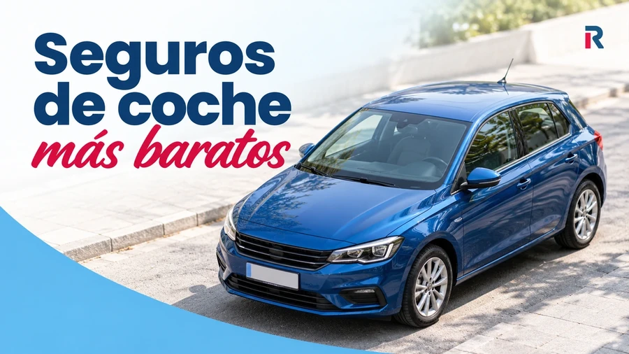 Coche compacto azul junto al titular «Seguros de coche más baratos».