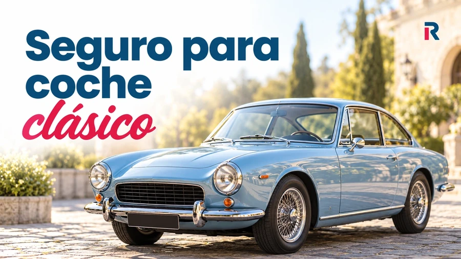 Coche clásico azul con detalles cromados y el titular «Seguro para coche clásico».