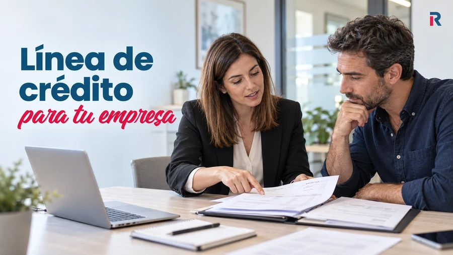 Empresario revisando documentación con una gestora bancaria para solicitar una línea de crédito para su negocio.