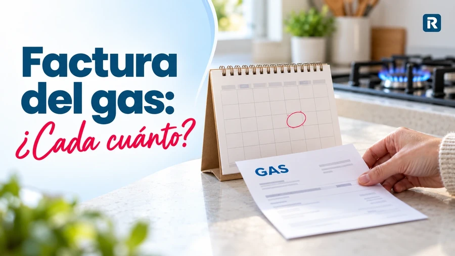 Factura de gas junto a un calendario marcado, con un fogón encendido al fondo, representando la planificación de los pagos.
