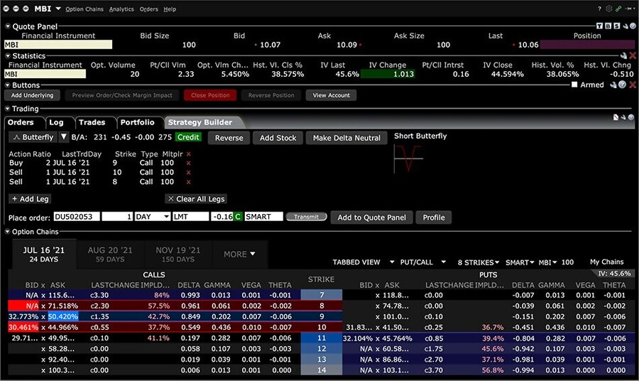 OptionTrader el constructor de estrategias de opciones (cadena de opciones) de Interactive Brokers