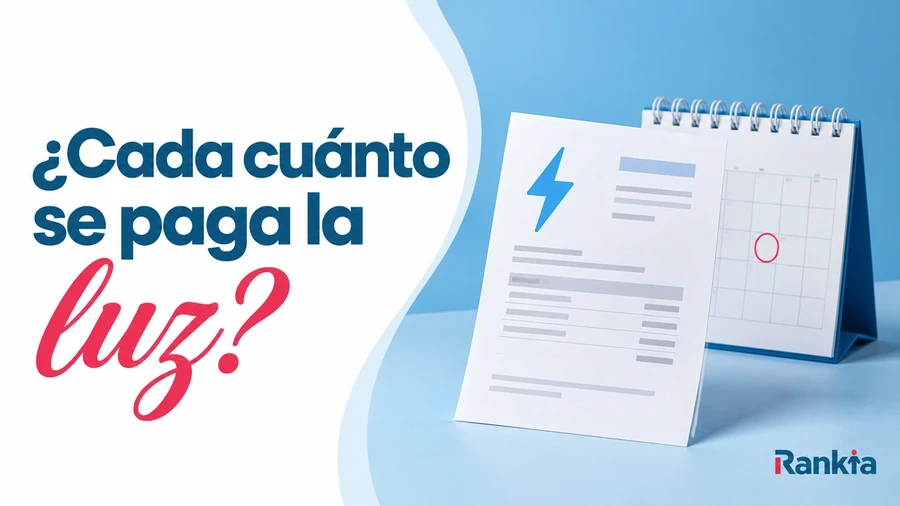 Factura eléctrica junto a un calendario con el texto «¿Cada cuánto se paga la luz?».