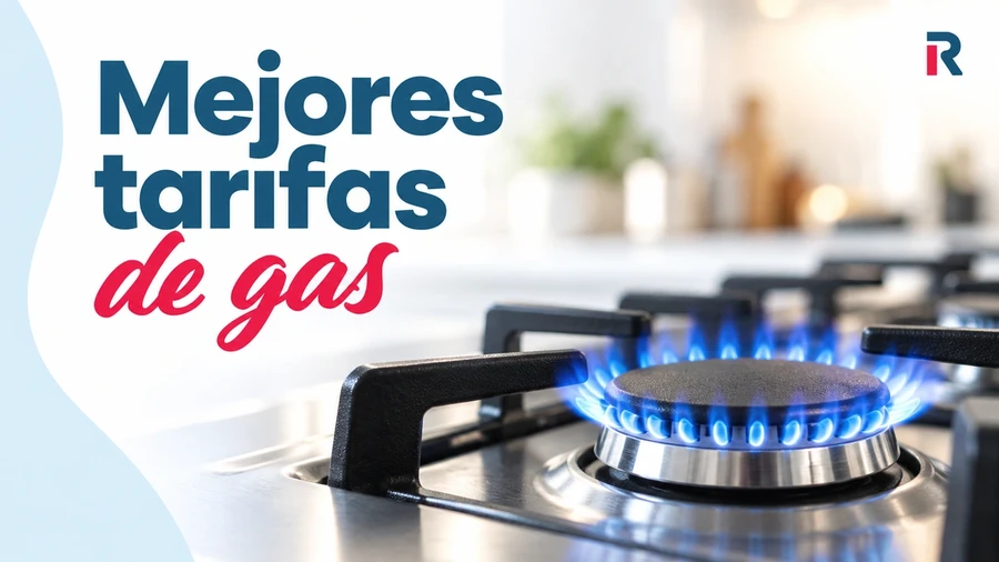 Quemador de gas con llama azul y titular «Mejores tarifas de gas», con los colores de Rankia.
