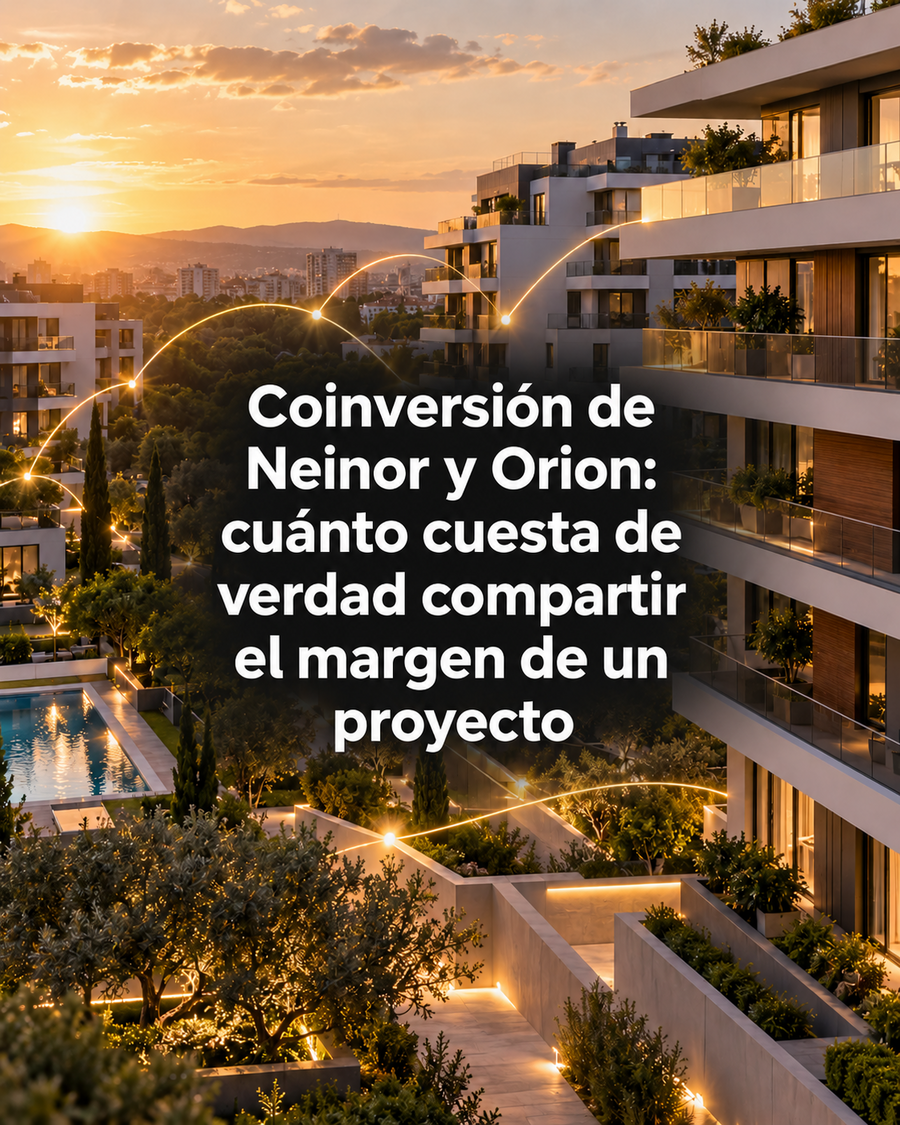 Coinversión de Neinor y Orion: cuánto cuesta de verdad compartir el margen de un proyecto