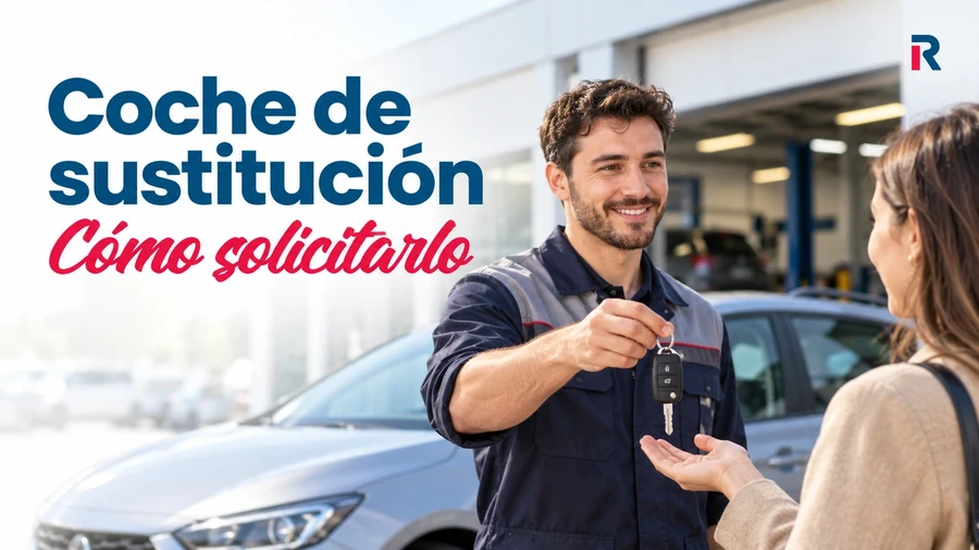 Entrega de llaves de un coche de sustitución a una conductora junto a un taller. Finalidad: Portada del artículo.