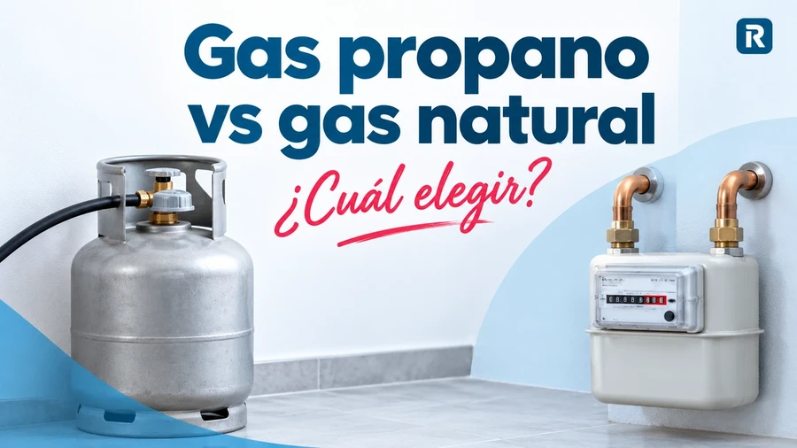 Bombona de gas propano y contador de gas natural para comparar ambas opciones de suministro doméstico.