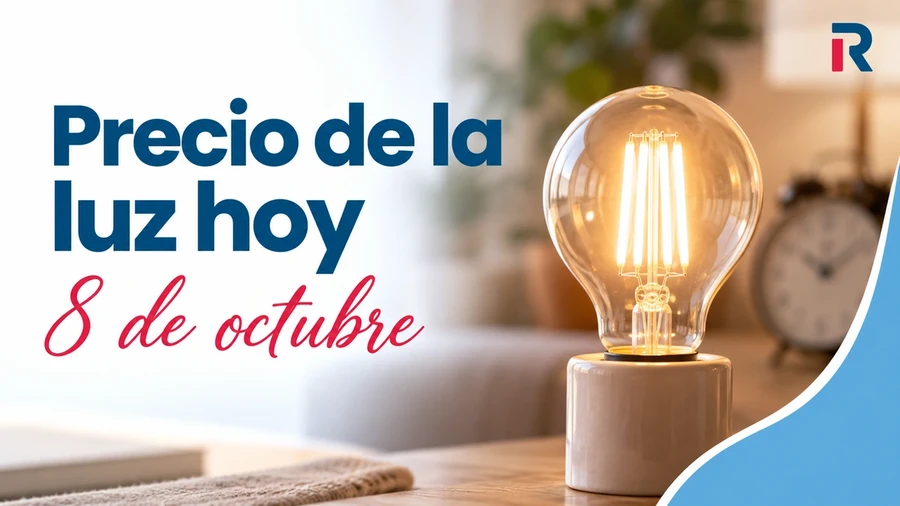 Bombilla encendida junto al titular «Precio de la luz hoy, 8 de octubre», con los colores de Rankia.