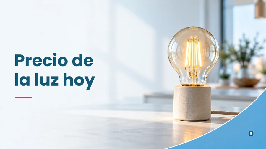Bombilla encendida junto al texto «Precio de la luz hoy», con los colores de Rankia.