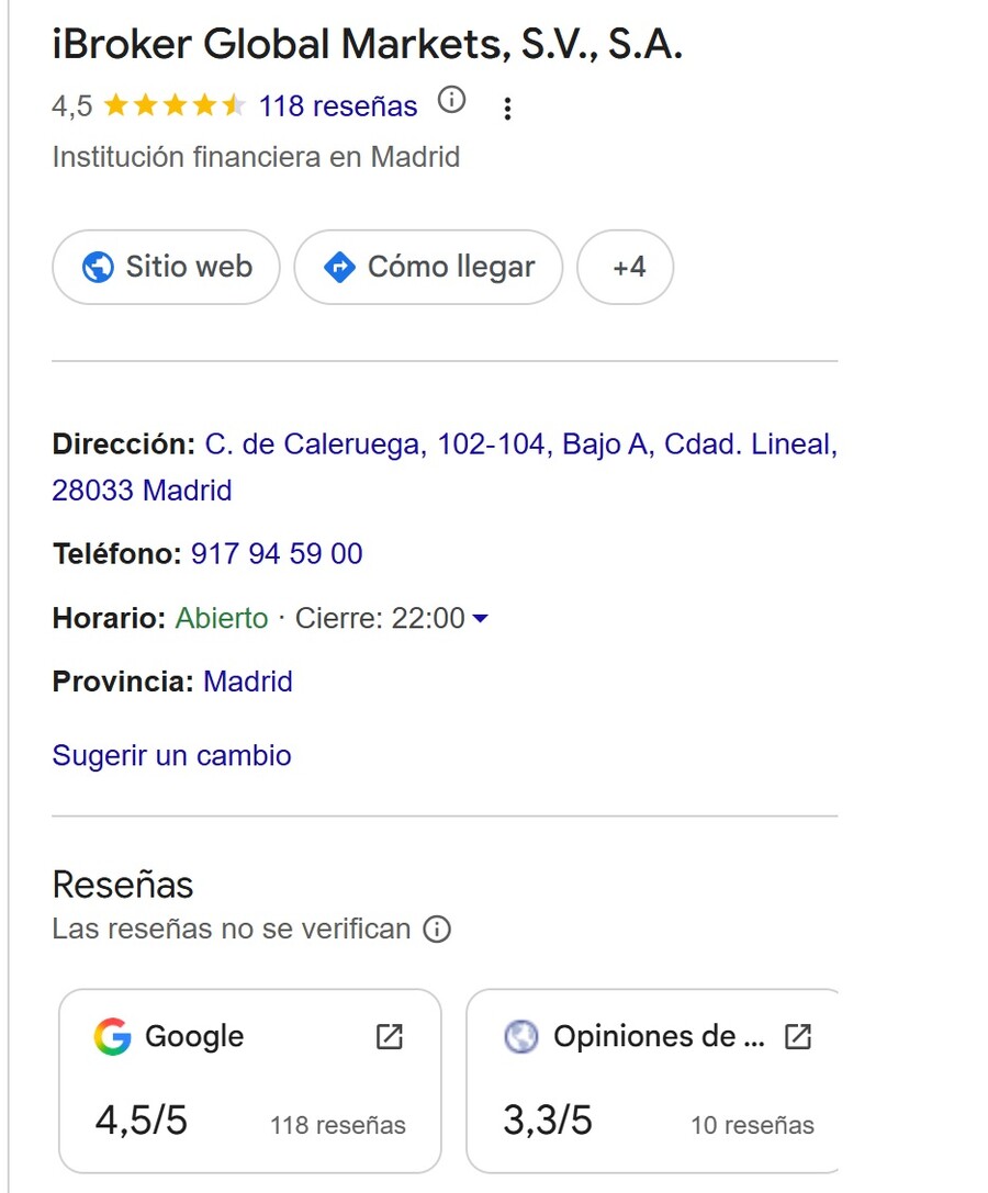 iBroker opiniones en Google