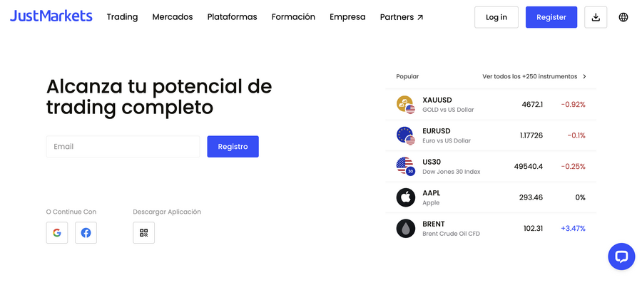 Página web de JustMarkets
